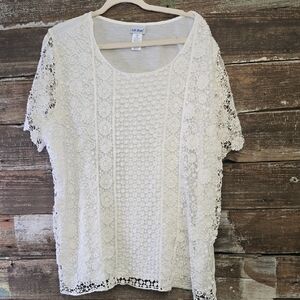 Vicki Wayne White Lace Short Sleeve Women's Top - Soft & Feminine, Size 2X